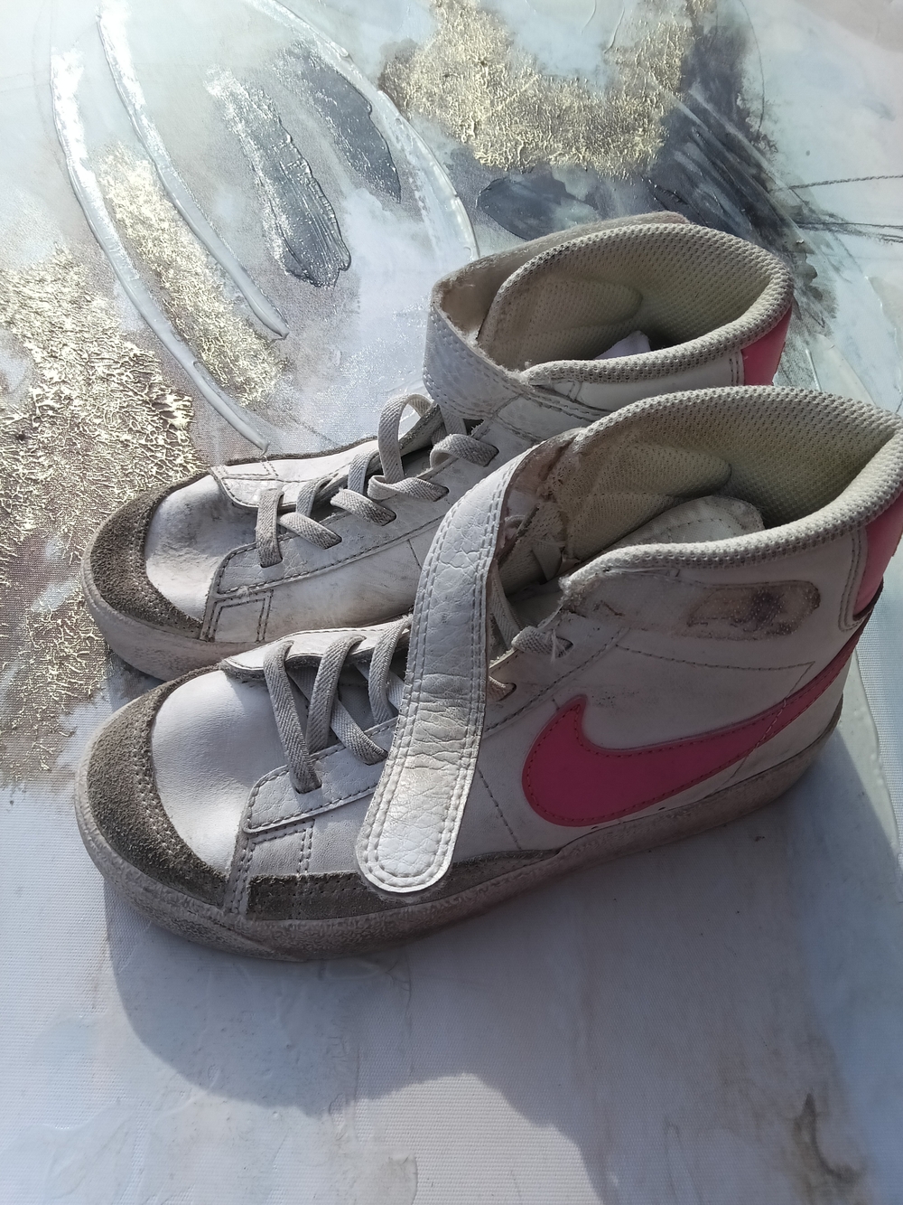 Nike Kids White High-Top Sneakers with Pink Swoosh